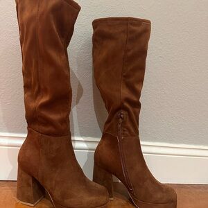 Brown Suede Knee-High Boots